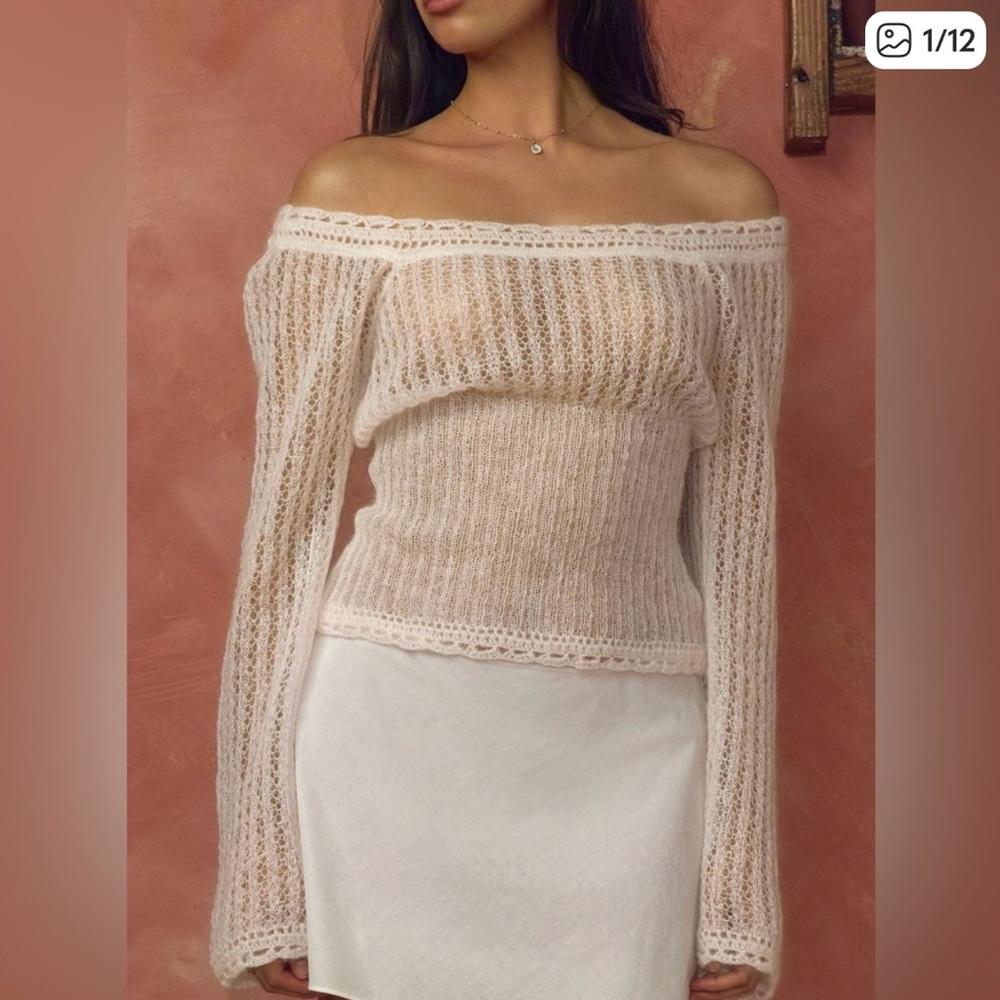 Mirror Palais Off-Shoulder Sweater in Cream